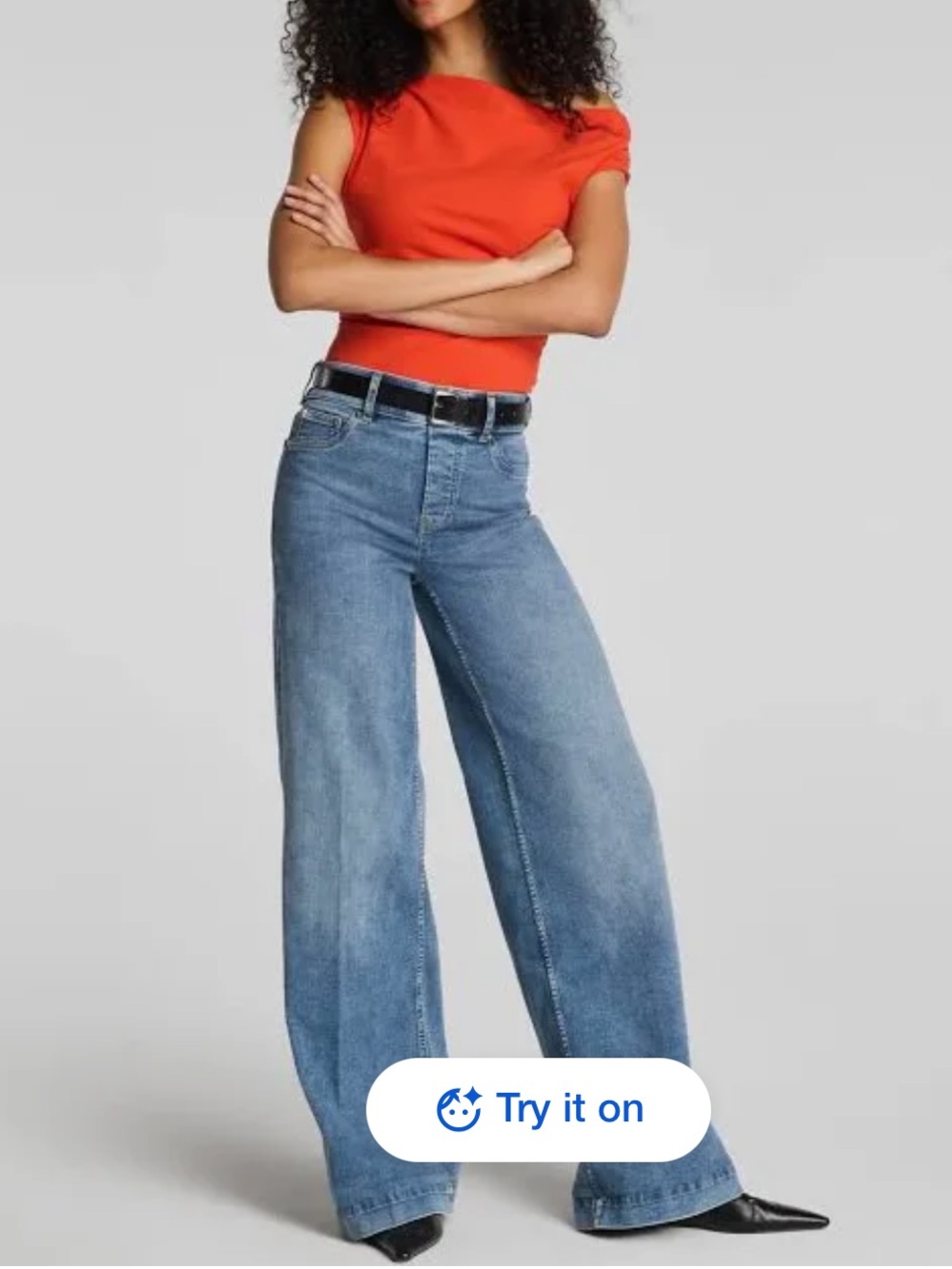 SPANX Shape Pull On Wide Leg Jeans in Light Blue Denim